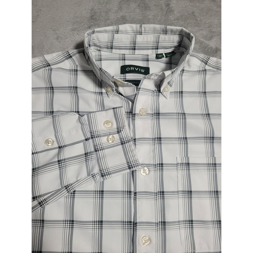 Orvis Shirt Mens Medium White Gray Plaid Long Sleeve Button Down Active Fit